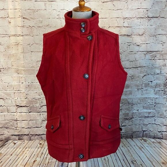 Woolrich Womens Wool Blend Vest Button Up Sleeveless Cranberry Red Size L - Picture 2 of 8